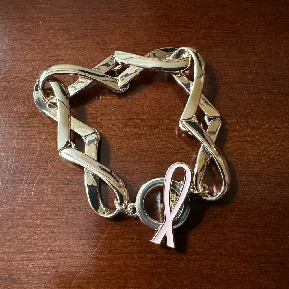Anne Klein Silver Bracelet with Pink Ribbon Charm